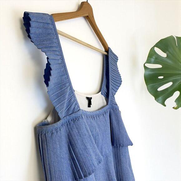 J. Crew Pleated Tiered Ruffle Tank Top/Cami in Chambray Blue - Picture 7 of 10